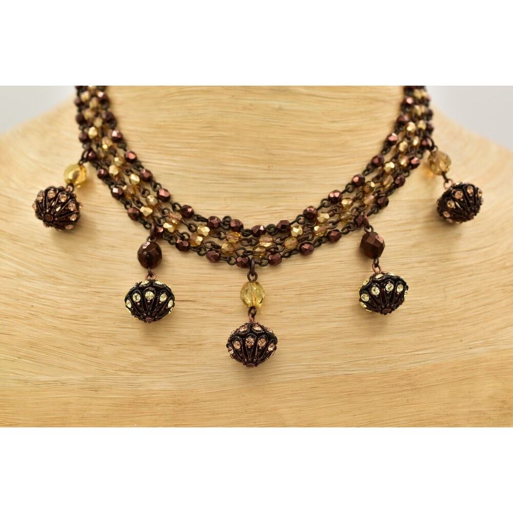 Seasonal Whispers Necklace Collar Multi-Chain Dangle Crystal Chocolate Bin2C